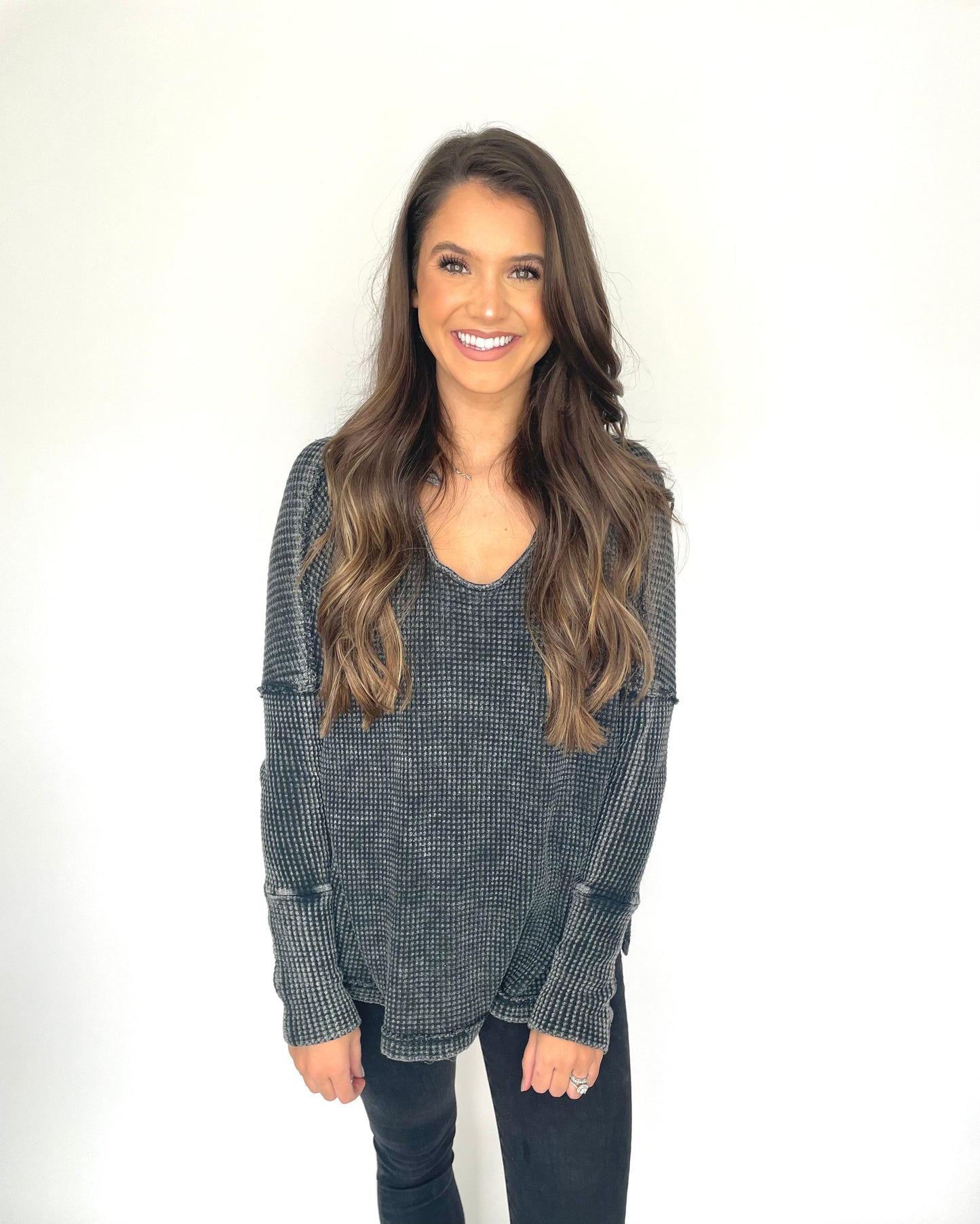 Charcoal Waffle Knit Top