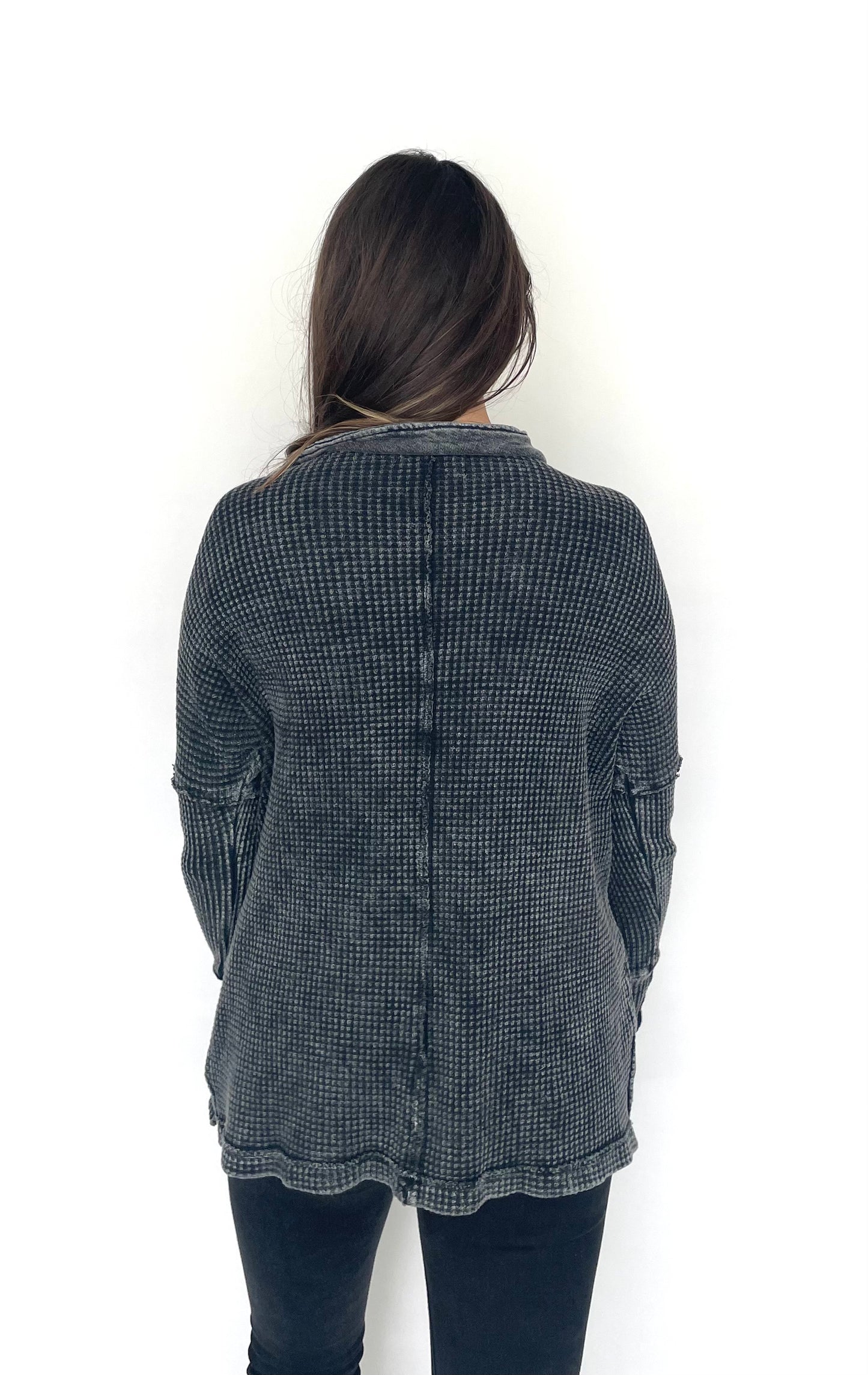 Charcoal Waffle Knit Top